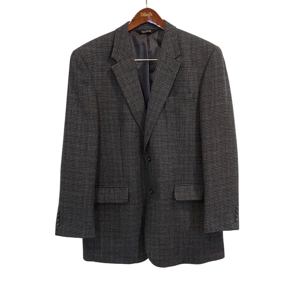 Jos A Bank Mens‎ 44L Sport Coat Blue Brown Micro Houndstooth 100% Wool Blazer